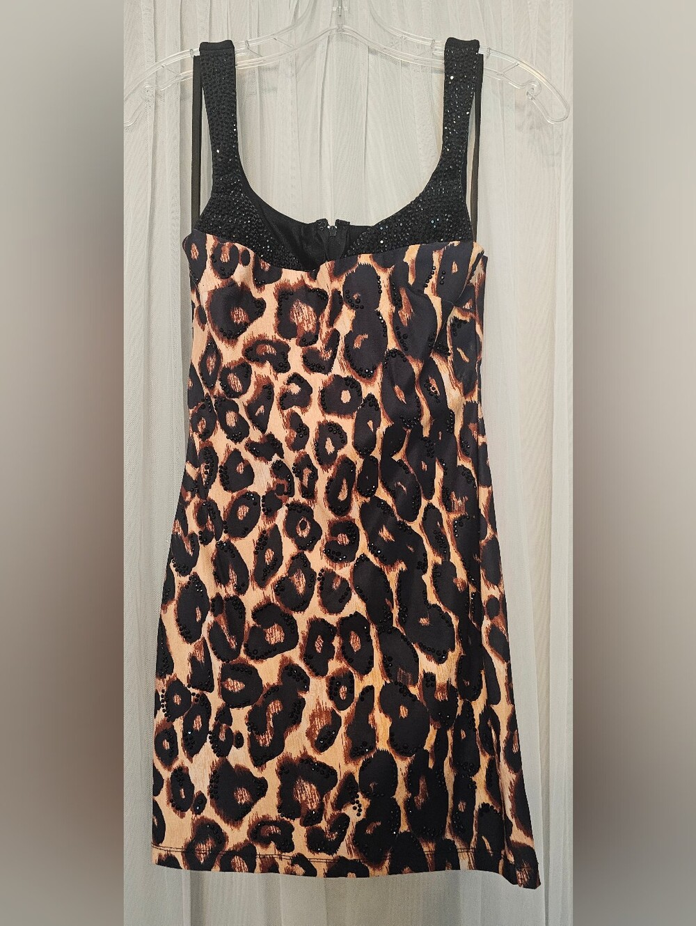 Seni & Cade Leopard Print Mini Dress with Black Sequin Trim - Size XS
